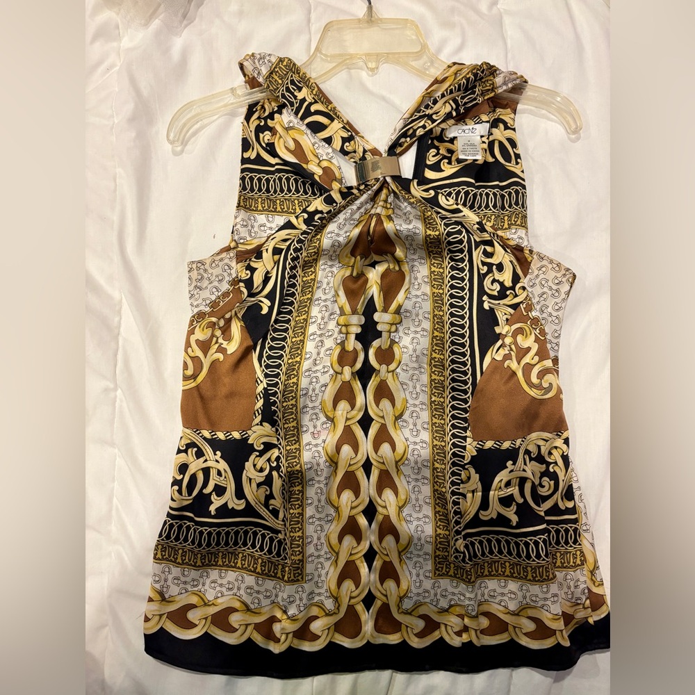 Acne Black and Gold Silk Top